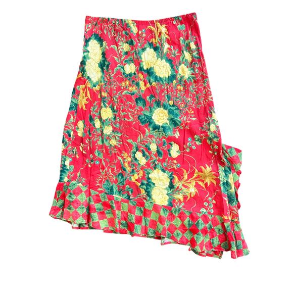 Jams World Red Floral Skirt Limited Edition Small Ruffle Rayon Elastic Midi - Picture 4 of 4